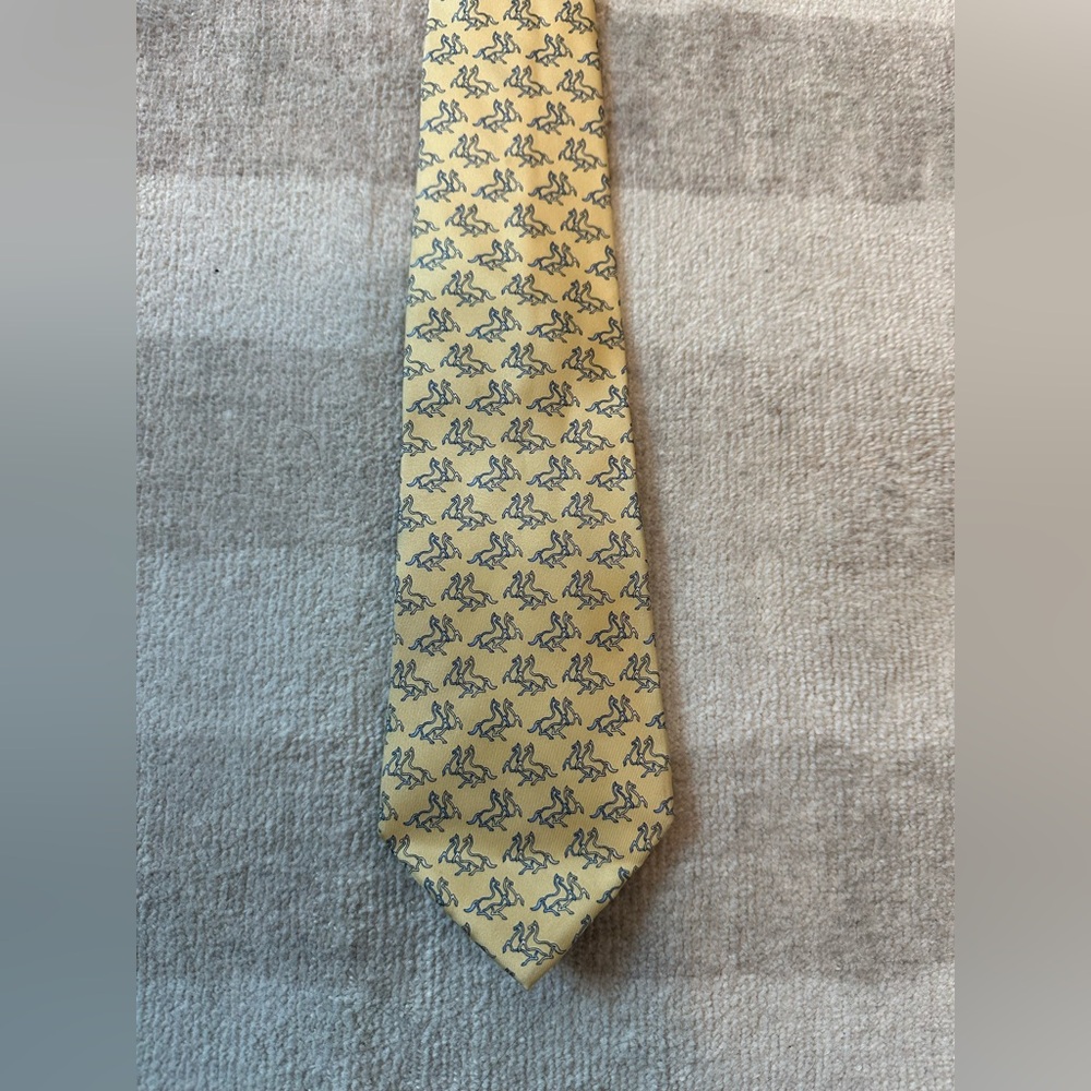 Vintage Salvatore Ferragamo Men’s Horse Equestrian Yellow Silk Tie